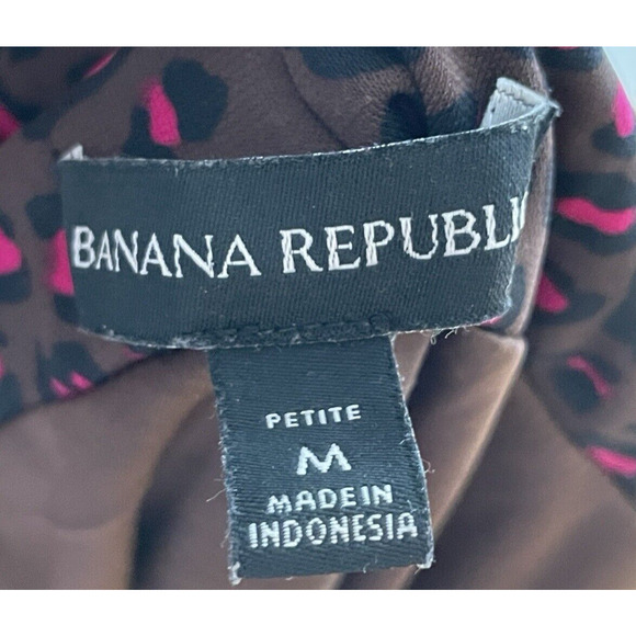 Banana Republic Slip Midi Dress Size‎ Medium Petite Leopard Brown Pink Tie Back - Picture 5 of 6